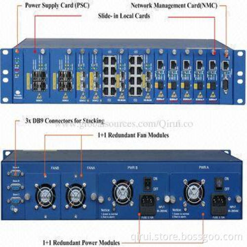 17 slots 10/100M managed fiber media converter rack chassis with single power supply, 220V